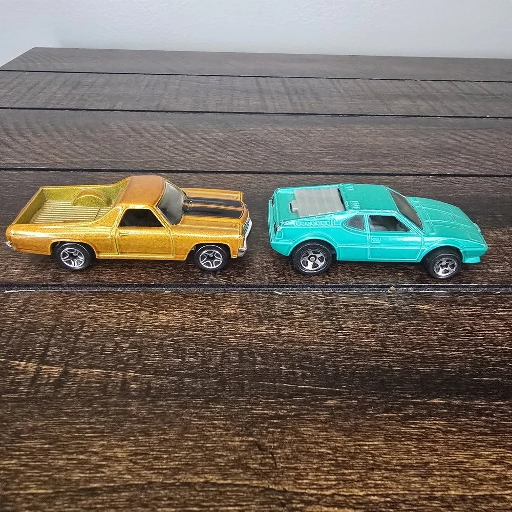 Vintage Matchbox 1970 Gold Chevy El Camino 1982 Hot Wheels BMW M1 Green Cars